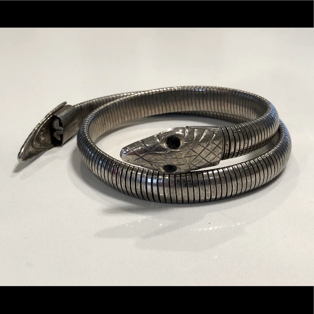 Vintage silver coiled snake bangle bracelet